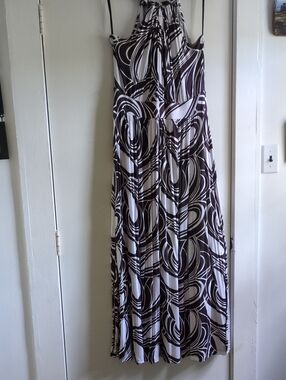 Banana Republic White and Brown Patterned Dress